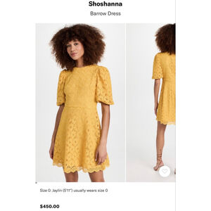 NEW with tags Shoshanna Yellow Sunflower Lace Barrow Mini Dress Size 12